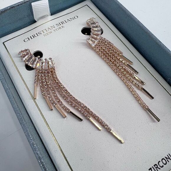 NWT Christian Siriano Waterfall Rhinestone Baguette Earrings Wedding Prom Fringe - Picture 5 of 6